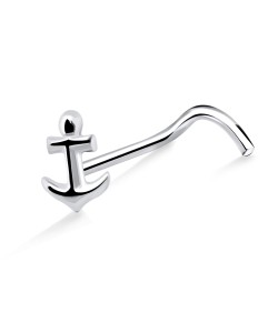 Anchor Shaped Silver Curved Nose Stud NSKB-850